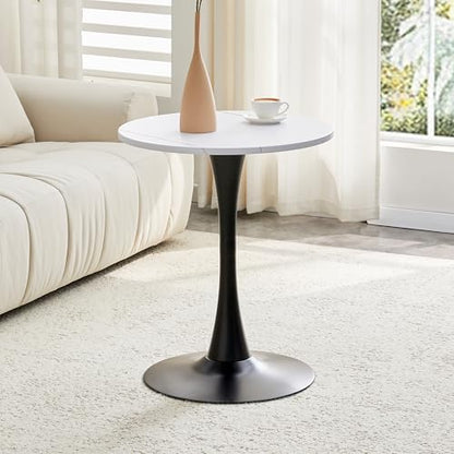 23.6 Inch Round Tulip Dining Table, Modern Pedestal Base Kitchen Table for Small Spaces, Cafe, Living Room - White