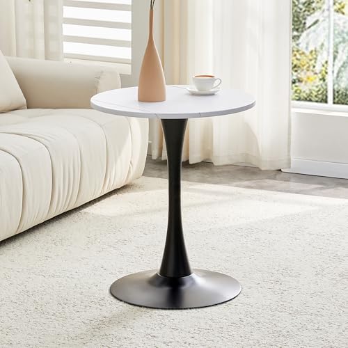 23.6" Round Dining Table, Mid-Century Modern Tulip Table with Thickened Tabletop & Metal Pedestal, Circle Bistro Table for Kitchen, Small Places, Apartments, Cafe - color: White, size: 23.6" dining table