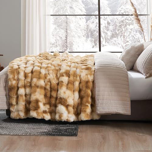 Faux Fur Throw Blanket, Ultra Soft Fuzzy Plush Bubble Blanket for Couch, Bed & Living Room, 60"x80", Tie-dye Khaki - color: Tie-dye Khaki, size: 60" x 80"