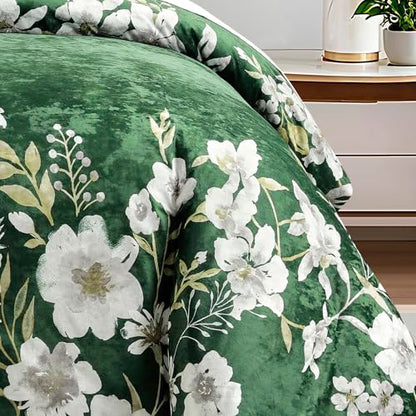 Sunshine Nicole Reversible Comforter Set, Printed Distressed Velvet Front and Sold Distressed Velvet Reverse, 3 Pieces Dark Green Queen, with Soft Polyester Fill - color: Dark Green, size: Queen
