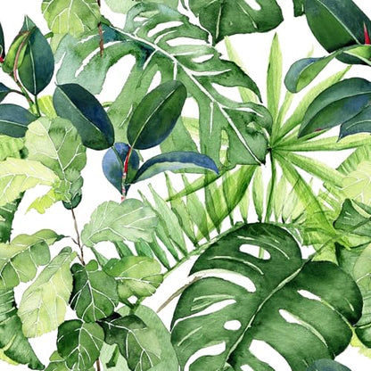 Tropical Green Leaf Watercolor Monstera Plant Peel and Stick | self adhesive Wallpaper - 96''x32'' - color: X11, size: 32" x 96"