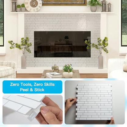 Art3d 10-Sheet Heavy-Duty Peel and Stick Backsplash, Waterproof Wall Tiles Stick on Kitchen Backsplash Living Space, White with Gray Grout (Pack of 4) - color: White with Gray Grout, size: 12 x 12 Inch (Pack of 4)