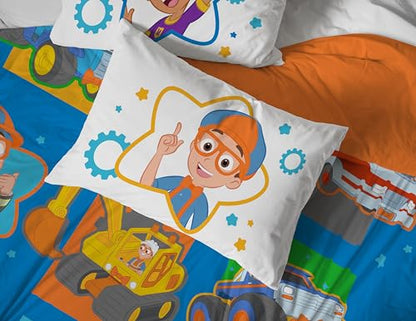 Jay Franco Blippi & Meekah Trucks Full Comforter Set - 7 Piece Blue Bedding Sheet Set & Pillow Covers - Super Soft Microfiber Bed Set | Bed in a Bag, Comforter Sheets Shams Pillowcases, Official Product, Soft Microfiber, Machine Washable, Kids Gift - colo