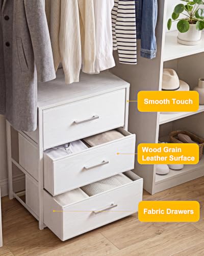 Fixwal Closet Drawers for Clothes, 1 Pack, 3 Drawers Dresser, 15.7" Wide | height 23.6", 3 fabric storage drawers, wooden top, white, spacious storage, dresser for bedroom - size: 11.8"D x 15.7"W x 23.6"H