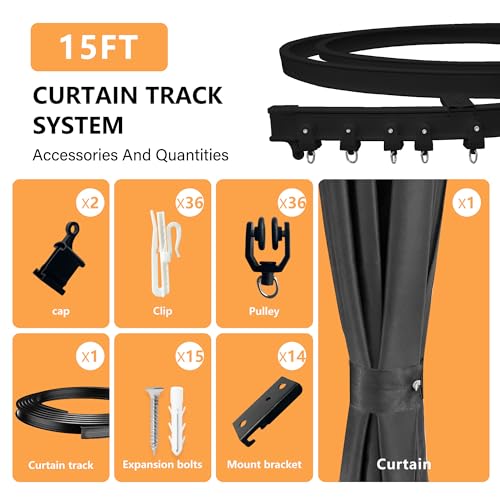 Room Divider Curtains with Flexible Ceiling Tracks Set,(Black Drape & Black Rail W 15 × H 9 FT) - color: Black, size: 180"W x 108"L (Pack of 1)