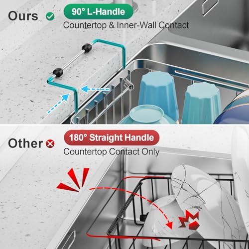 Small Over the Sink Dish Drying Rack - 9" W Expandable Stainless Steel Compact Dish Drainer for RV, Apartment, Camper, Kitchen, Dish Strainer with Lock Knob, Silver - color: Silver, size: 9"W | Fits Inner Sink 12"-18.3"L