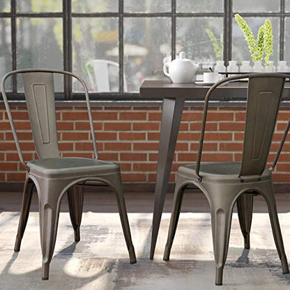 Devoko Metal Indoor-Outdoor Chairs Distressed Style Kitchen Dining Chairs Stackable Side Chair with Back Set of 4 (Gun) - color: Gun