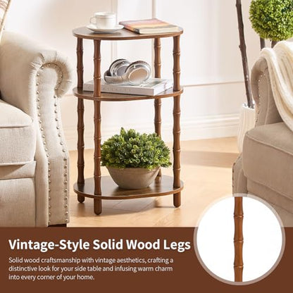 Side Table, 3-Tier Oval Accent Small End Table, Modern Oval Nightstand Accent Table for Small Space, Bedrooms, Living Room, Easy to Assemble, Rustic Brown - color: Rustic Brown, size: 15.7" x 11.6" x 24.4"