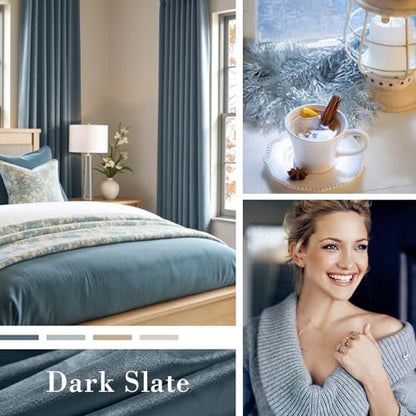 Blackout Dark Slate Velvet Curtains Rod Pocket 52×102 Inch 2 Panels | Soft Velvet, For Bedroom & Living Space, Light Shifting Texture, Elegant Drape, Serene, Fresh - color: R | Dark Slate, size: 52"W x 102"L (Pack of 2)