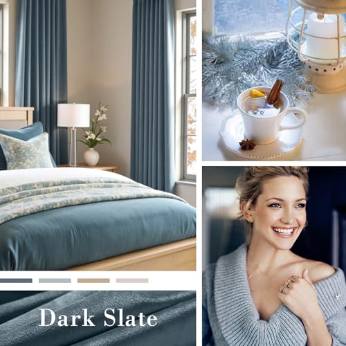 Blackout Dark Slate Velvet Curtains Rod Pocket 52×90 Inch 2 Panels | Soft Velvet, For Bedroom & Living Space, Light Shifting Texture, Elegant Drape, Serene, Fresh - color: R | Dark Slate, size: 52"W x 90"L (Pack of 2)