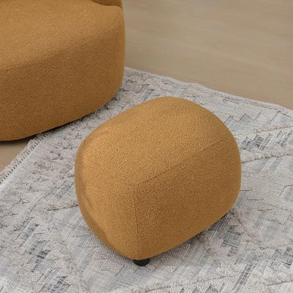 KINWELL Round Boucle Upholstered Ottoman Chair Padded Seat Footstool, Brown | Easy Assembled Modern Soft Sofa Couch Loveseat Chair Footrest, Extra Seating for Bedroom Entryway, 18.5" D x 23" W x 16.5" H - color: Brown