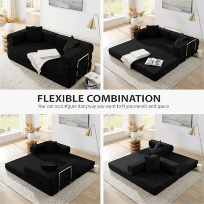 HANXIN 78 Inch Convertible Sleeper Sofa Bed, Folding Floor Mattress Couch with Fixed-Shape Frame, Futon Boneless Couch Lounge Loveseat with Pull Out Bed, No Assembly Required (Black) - color: Black, size: 78" Loveseat Sofa Bed