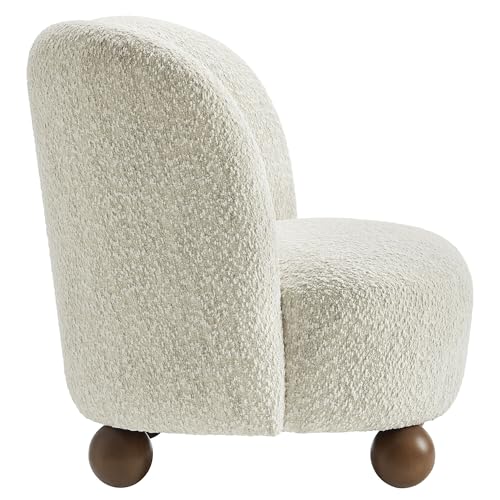 Modway Monroe Boucle Accent Chair in Pearl Walnut - Upholstered Fabric Barrel Chair - Comfy Teddy Chair - Oversized Round Armless Reading Chair for Living Room, Bedroom - color: Pearl Walnut