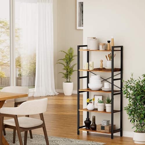5 Tier Bookshelf,Storage Shelf with Steel Frame,Free Standing Open Book Shelves Storage Display Shelf - size: 5 Tier