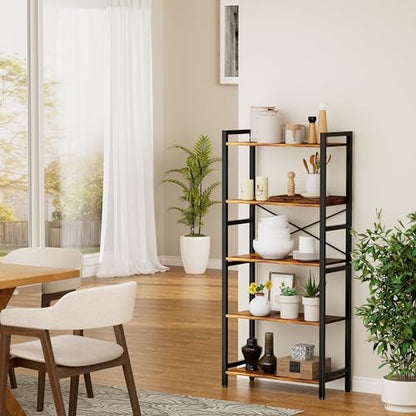 5 Tier Bookshelf,Storage Shelf with Steel Frame,Free Standing Open Book Shelves Storage Display Shelf - size: 5 Tier