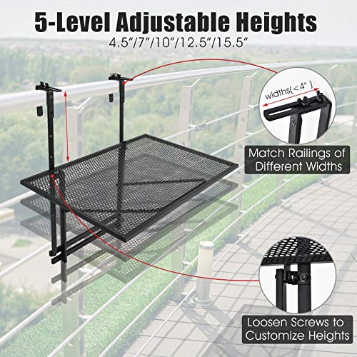 Tangkula Outdoor Folding Hanging Table, 5 Height Adjustable & Foldable Space Saving Railing Serving Table, Width from 1.5 inch to 4 inches, Suitable for Patio, Balcony and Deck - size: 24” x 19” x 24"-32.5”
