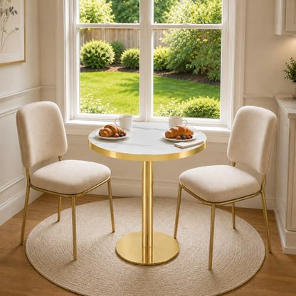 TesNus 23.6" Tulip Dining Table for 2, Small Round Tulip Table, Faux Marble Top with Gold Metal Pedestal Base, Modern Leisure Dining Table for Small Spaces, Cafe, Office, White&Gold - color: White Top&gold Base