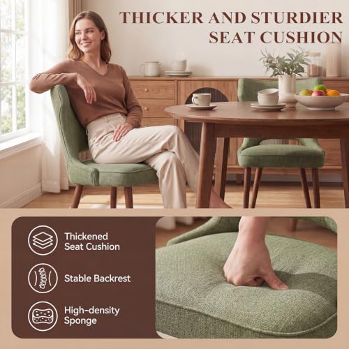 Wooden Dining Chairs Set of 2, Mid Century Dining Room Chairs with Solid Wood Legs, Upholstered Fabric Kitchen Chairs with Ergonomic Curved Backrest for Kitchen Dining Room, Green - color: Green, size: Set of 2