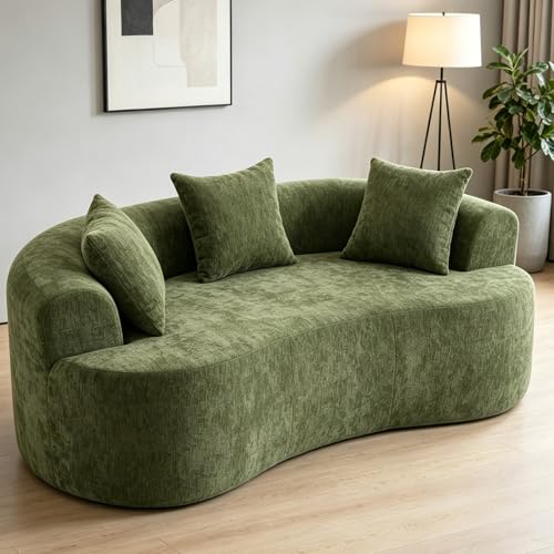 80" Curved Loveseat for Small Spaces, Green Curved Couches for Living room, Compression Sofa in a Box with 3 Pillows, Small Couch for Bedroom with Wide Armrest & Memory Foam, No Assembly Required - color: Green, size: 80 Inch