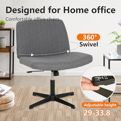 FDW | Criss Cross Chair Without Wheels | Grey | Armless Desk Chair | With Wide Seat, 360 Swivel, Height Adjustable & Stable Metal Base | for Office, Home Office, Vanity Seating | Pack of 1 - color: Grey, style: Without Wheels