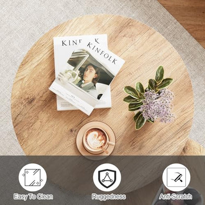 Nesting Coffee Table, 23.6" Round Coffee Table Set of 2, Wooden Nesting Table Set for with Metal Frame, Side Tables for Living Room Bedroom Balcony, Brown - color: Natural Brown