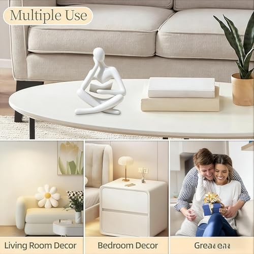 Bookshelf Decor Thinker Statue - Abstract Art Reading Thinker Sculpture Figurine Aesthetic, Modern Home Decoration for Living Room Office Shelves Coffee Table Desk Decor(White)