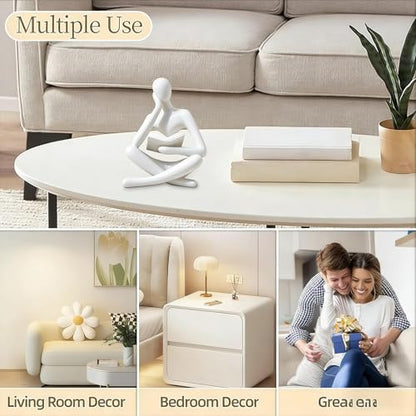 Bookshelf Decor Thinker Statue - Abstract Art Reading Thinker Sculpture Figurine Aesthetic, Modern Home Decoration for Living Room Office Shelves Coffee Table Desk Decor(White)