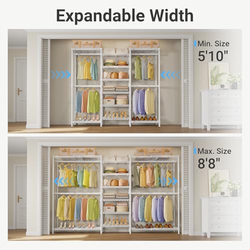 VIPEK X3 Plus Large Expandable Closet Rack Wardrobe Closet Organizer White | Freestanding Clothes Racks with Adjustable Shelves and Hanger Rods from 5'10" to 8'8", Large Modular Closet Systems 1360LBS - color: White, size: X3 Plus