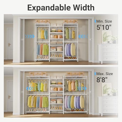 VIPEK X3 Plus Large Expandable Closet Rack Wardrobe Closet Organizer White | Freestanding Clothes Racks with Adjustable Shelves and Hanger Rods from 5'10" to 8'8", Large Modular Closet Systems 1360LBS - color: White, size: X3 Plus