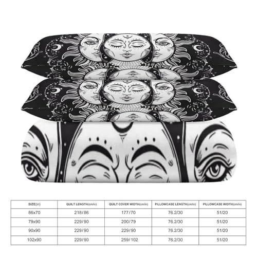 Black and White Sun and Moon 3 Piece Reversible Bedding Set 79"x90",Double Sided Brushed Microfiber Duvet Cover Set with 2 Pillowcases Soft Breathable Comforter Cover for Home - color: Black and White Sun and Moon, size: 79"x90"