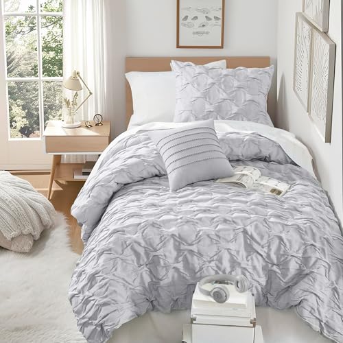Comfort Spaces All Season Twin XL Comforter Set for Girls, 3 Piece, Gray | Bailey Ogee Ruched Bedding Set with Texture for College Dorm, Lightweight Breathable Durable, Decorative Modern, Décor Pillow - color: Gray, size: Twin/Twin XL