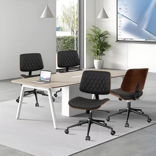 CLATINA Home Office Desk Chair with Wheels, Adjustable Height Armless Office Chair, PU Leather Mid Back 360 Swivel Computer Chair, Modern Walnut Chair for Home, Meeting, Reading Room,Black(2 pk) - color: Black Diamond-b, size: 2 Pack
