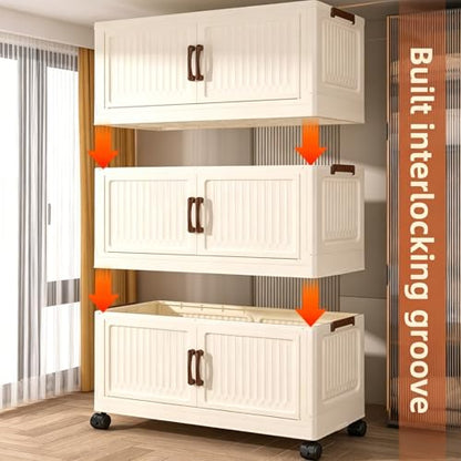467QT Modular Stackable Storage Cabinet, Rolling Lidded Storage Containers with Wheels, Collapsible Drawer Storage Bins for Clothes, Toys, Bedroom, Dorm Room Organization, Cream White（4 Pack） - size: 4 Pack 36 L x 15 W x 56 H