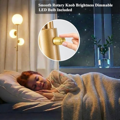 Fiqevs Dimmable 3 Globe Floor Lamp - Mid Century Modern Gold Standing Lamp with Frosted Glass Shade & LED Bulbs for Living Room, Bedroom, Office - color: 3 Globe- DM Gold