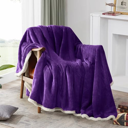 BEAUTEX Sherpa Fleece Throw Blankets Soft Fluffy Flannel Plush Cozy | Fuzzy Purple Cuddle Blanket for Couch, Bed, Sofa, Adults (50" x 60", Purple) - color: Purple, size: Throw-50"x60"