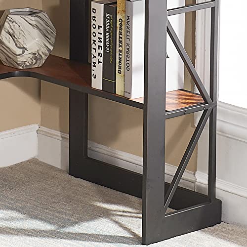 VECELO Corner Desk Computer Desk Writing Table with Smooth Keyboard Tray & Storage Shelves,Compact Home Office Triangle Table,Teak