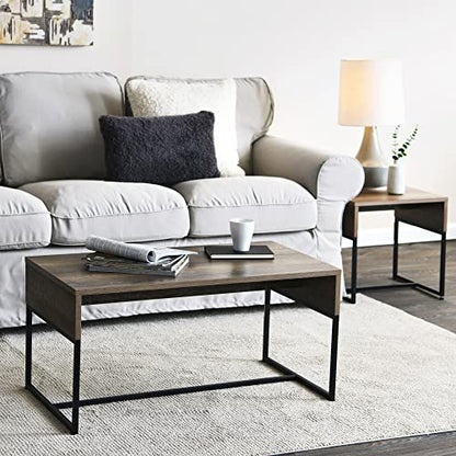 Household Essentials Ashwood Wrap End Table with Black Iron Base - color: Ashwood, style: End Table