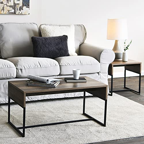 Household Essentials Ashwood Wrap End Table with Black Iron Base - color: Ashwood, style: End Table