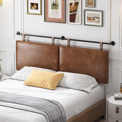 Queen Size Headboard, Wall Mounted Hanging Upholstered Bed Headboard with Modern Design Faux Leather Padded Headboards Ideal for Bedroom (Brown Leather, Queen - color: Brown, size: Queen