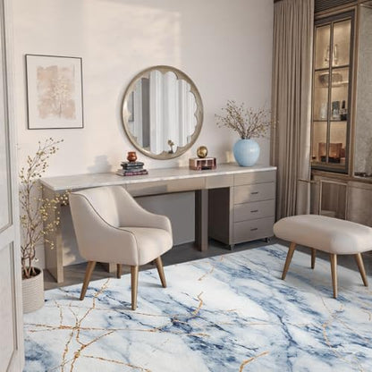 CRYPTOLITE Abstract Area Rug 4x6 Washable Rug with Non-Slip Backing Low Pile Area Rug Area Rugs for Living Room, Bedroom, Dining Room, Blue - color: Marble - Blue, size: 4' x 6' (Rectangular)
