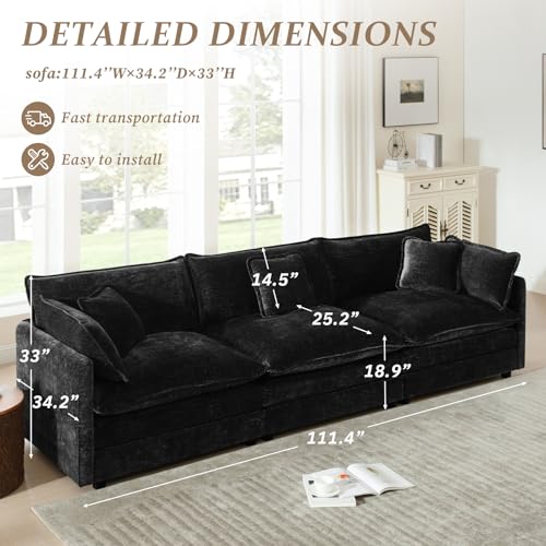 103.8" Chenille Modular Sectional Sofa, Modern 3-Seat Couch,Black | Randomly Assemble Modular Sofa Sets, Modern Recliner Deep Seat Sofa Set for Living Room,Office - color: Black, size: 3S
