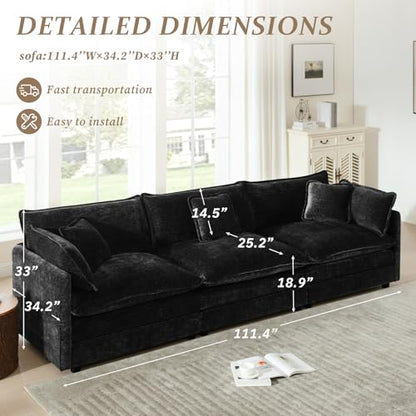 103.8" Chenille Modular Sectional Sofa, Modern 3-Seat Couch,Black | Randomly Assemble Modular Sofa Sets, Modern Recliner Deep Seat Sofa Set for Living Room,Office - color: Black, size: 3S