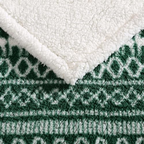 Eddie Bauer - Throw Blanket, Ultra-Soft Plush Bedding with Faux Shearling Reverse, Blanket for Couch & Bed (Alpine Fair Isle Green, 50" x 60") - color: Alpine Fair Isle Green, size: 50" x 60"