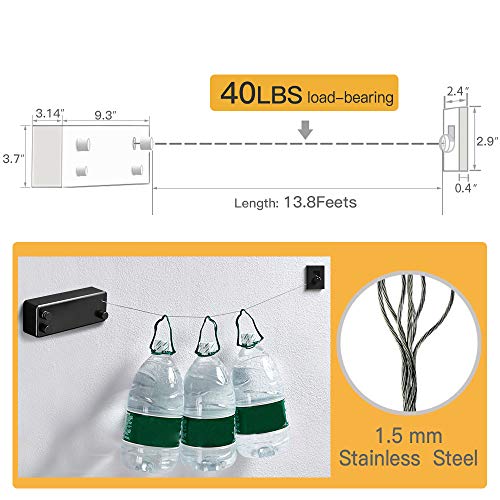 Retractable Double Clothesline Laundry Indoor Washing Clothes Line | Adjustable Stainless Steel Clothes Dryer Rope String, Hotel Style Heavy Duty, 13.8 Feets, Wall Mounted, Black ABS Aluminum - size: Double Rope, style: Black