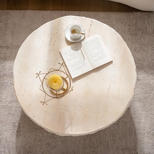31.5" Round Coffee Table Magnesium Oxide Centre Table, Mid-Century Modern Faux Stone Tea Table for Living Room Apartment, No Need Assembly - Amber, Beige - color: H-31.5" Round Beige