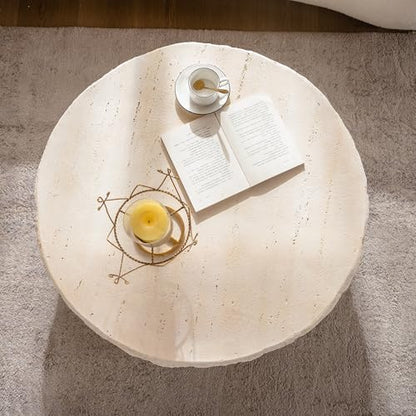 31.5" Round Coffee Table Magnesium Oxide Centre Table, Mid-Century Modern Faux Stone Tea Table for Living Room Apartment, No Need Assembly - Amber, Beige - color: H-31.5" Round Beige