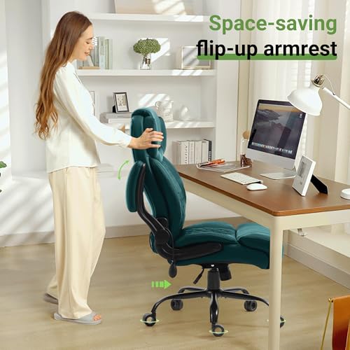 Office Chair, Big and Tall Executive Chair with Air-Lumbar Support, Breathable Desk Computer Chair with Adjustable Flip-up Armrests, Wide Cushion Seat Swivel Home Office Chair - color: Green