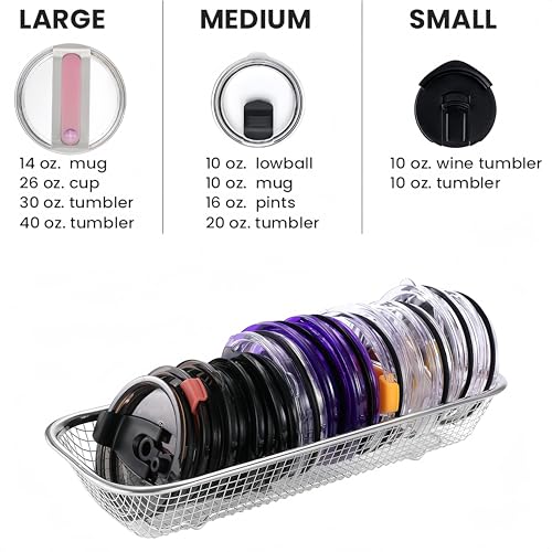 2Pack Stainless Steel Mesh Tumbler Cup Lid Organizer, Mason Jar Lid Holder | Rectangular, Cabinet Storage Basket, For Silverware Chopsticks Straws Utensils - style: SilverModern-2pack