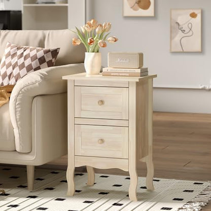 Bonnlo Nightstands Set of 2, Solid Wood Nightstand Unfinished for Color DIY, Small Night Stand for Bedroom, Natural Wood Nightstand with Drawers, Light Wood Nightstands, Real Wooden Bed Side Table - color: Natural Wood