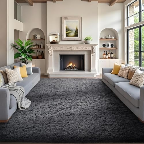 Ophanie 7x9 Area Rugs,Upgrade Non-Slip Fluffy Soft Rugs for Living Room,Large Shag Grey Fuzzy Plush Rug,Gray Shaggy Big Carpets for Bedroom,Kids Boys Girls Dorm Decor with Over 99 pcs Pile fibers - color: 1- Grey, size: 7' x 9' (Rectangular)
